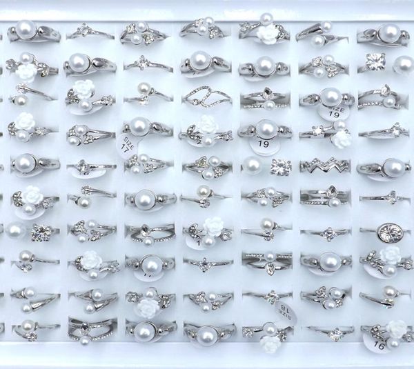 

mixed design clear zircon paved rings for girls silver color mixed size 50pcslot whole6458711, Golden;silver
