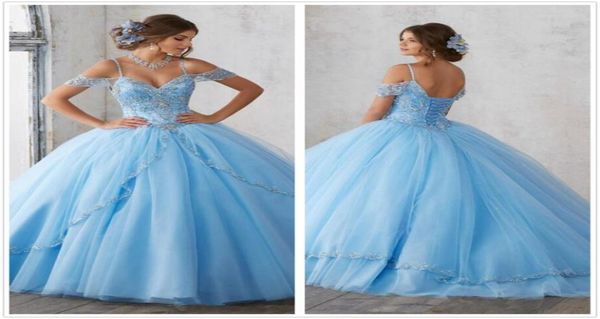 

light sky blue ball gown quinceanera dresses cap sleeves spaghetti beading crystal princess prom party dresses for sweet 16 girls57956746, Blue;red