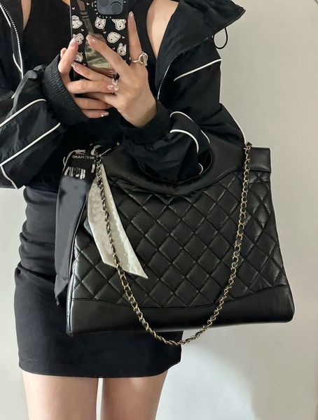

10a crossby shoulder bag women's quality double flap bag designer 25cm real leather caviar lambskin classic all black purse quilted han