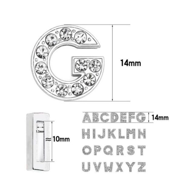 

1300pcslot 10mm az bling full rhinestones slide letter charms diy alphabet fit for 10mmdiy wristband keychains1421845, Bronze;silver