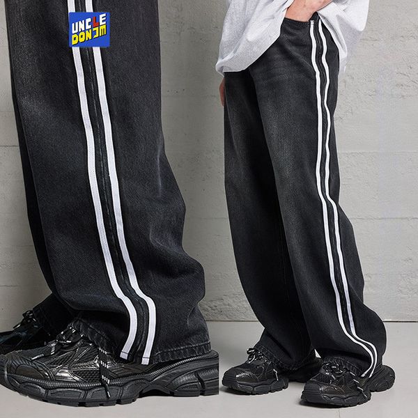 

mens jeans side striped spring and summer baggy hip hop y2k casual streetwear pants for men drop 230809, Blue