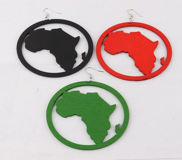 

dangle aijian ethnic style large round wood eardrop african map wooden dangler earrings for women6565290, Silver