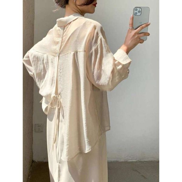 

chiffon thin back slit shirt womens sunblock summer all matching korean fashion trend, White