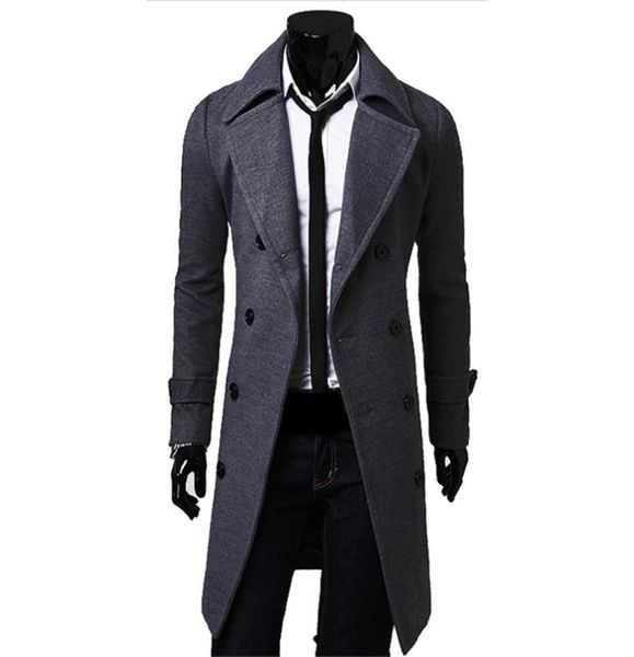 

fallmen long peacoat winter down jacket mens coat male camelblackgray wool overcoat manteau mc0567487108, Black