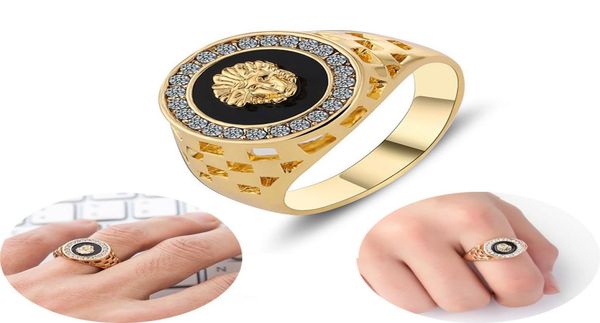 

punk men lion head ring crystal enamel rings for women gold alloy hollow finger bands vintage hip hop rock party brand jewelry3199852, Golden;silver