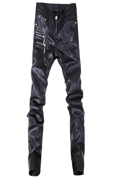 

new fashion men leather pants skinny motorcycle straight jeans casual trousers size 2836 a10313299766, Blue