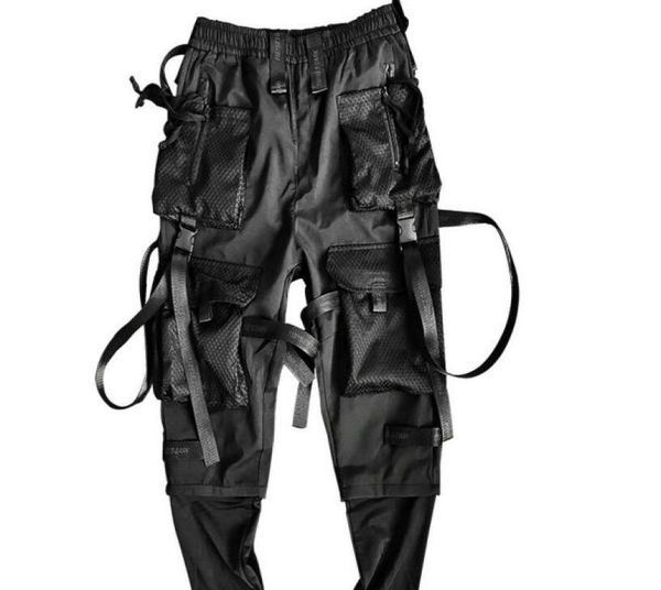 

multi pockets cargo pants men harajuku casual joggers track streetwear trouser men hip hop pants techwear4641343, Black