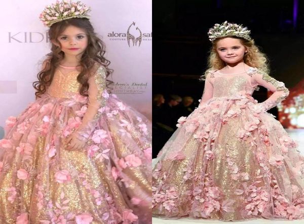 

rose gold sequin toddler pageant dress long sleeves kids prom ball gowns fo kids pink flower girls dresses for wedding 3d florals9734210, White;blue