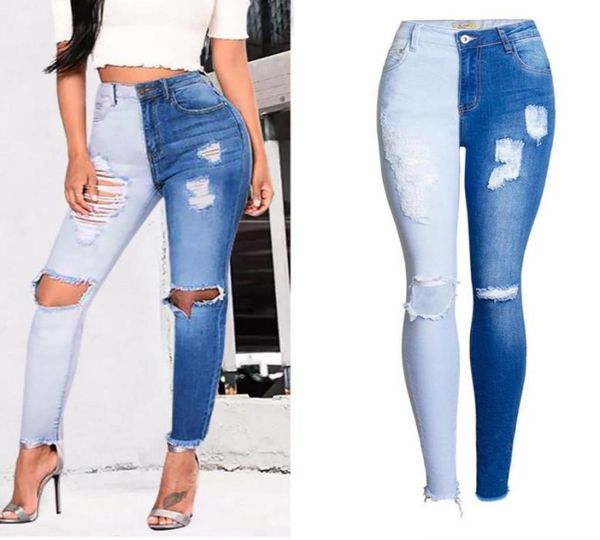 

women039s jeans 2021 summer fashion tide blue high waist patchwork hit color two colors designer woman straight pants pencil1040666
