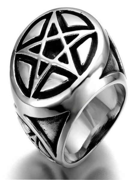 

cluster rings men039s silver color pentacle pentagram star stainless steel biker ring6998359, Golden;silver
