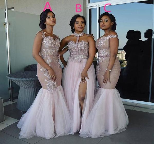 

mixed style long bridesmaid dresses 2020 floor length lace appliques sash robe de soiree african nigerian prom wedding guest dress1778861, White;pink