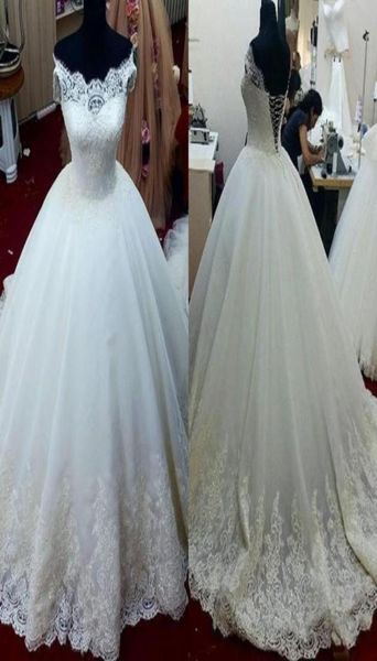

real po ball gown wedding dresses off shoulder short sleeve appliques lace tulle bridal gowns custom size46018046739906, White