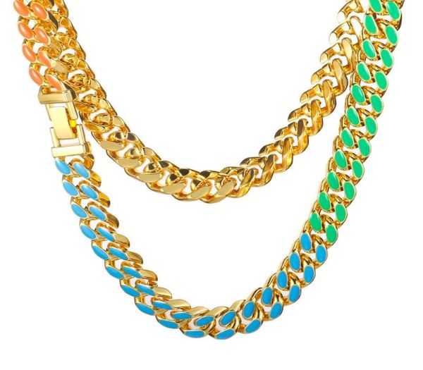 

chains colorful enamel curb cuban link chain necklaces rainbow bracelets for men women gold choker alloy fashion rapper jewelry gi5821916, Silver