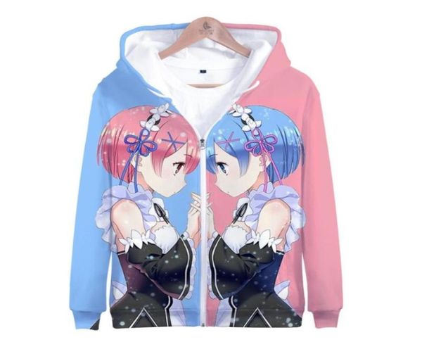 

re zero 3d zipper hoodie sweatshirts for men women kid girl clothing clothes rem and ram japanese anime oversize streetwear1289470, Black