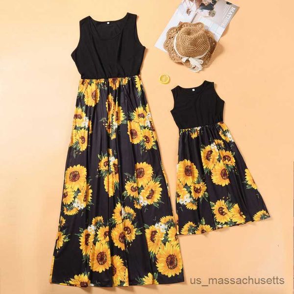 

family matching outfits sleeveless long dress for mother and daughter party wedding clothes family matching outfits summer beach mother kids, Blue