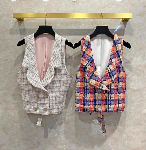 

europe women039s 100silk lining plaid tweed waistcoat vest b262 vests9662043, Black;white