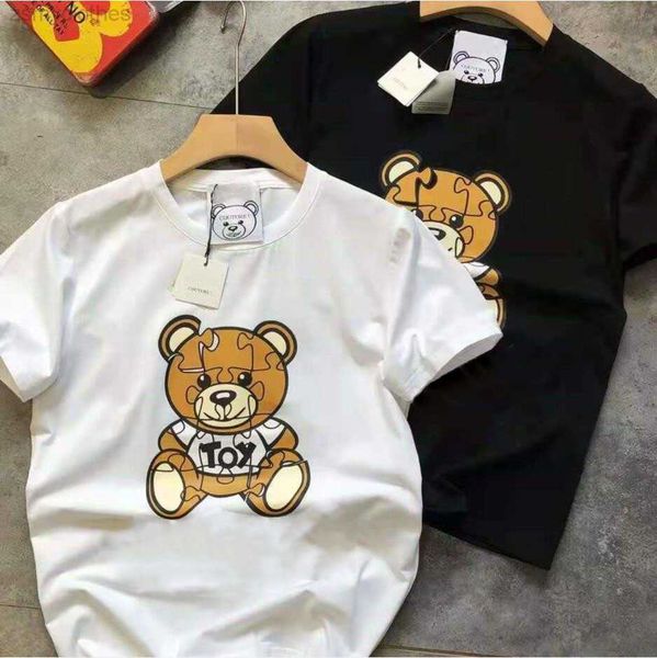 

summer new short sleeve brand designer t shirt men's women cartoon bear round neck luxury half sleeve base shirts, White