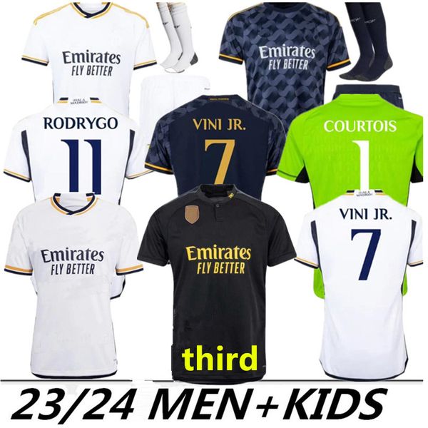 

2023 bellingham rodrgo 23/24 mbappe soccer jerseys football vini jr. camavinga real madrids modric valverde camiseta kids courtois goalkeepe, Black
