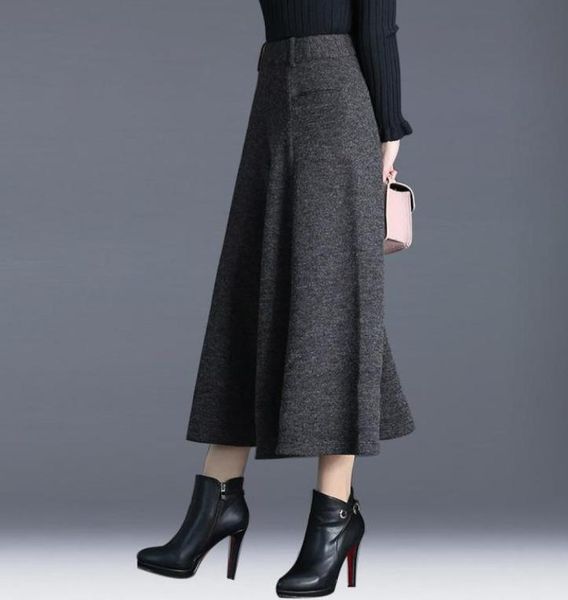 

winter pants women high waisted anklelength wool wide leg pants culottes ladies trousers pantskirt pantalon palazzo mujer2291283, Black;white