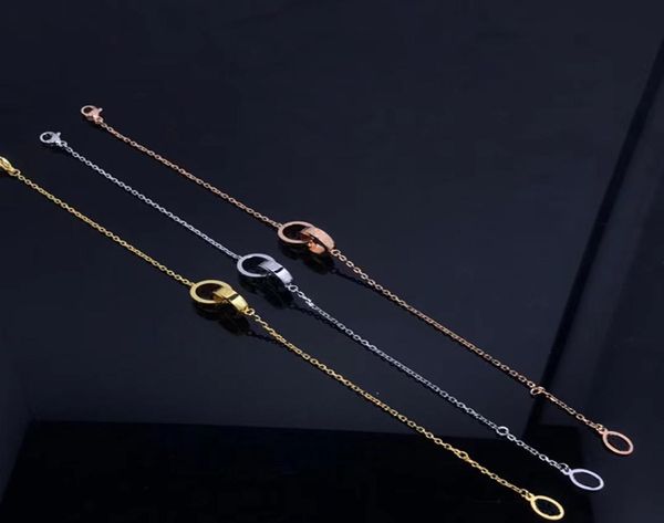 

fashion designer brand double ring chain bracelet gold silver rose gold plated stainless steel nonfading ladies jewelry1731031, Black