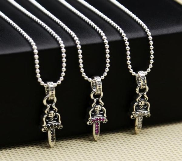 

brand new 925 sterling silver vintage american handmade designer jewelry antique silver sword necklace pendant with cz 3 colors h7347384