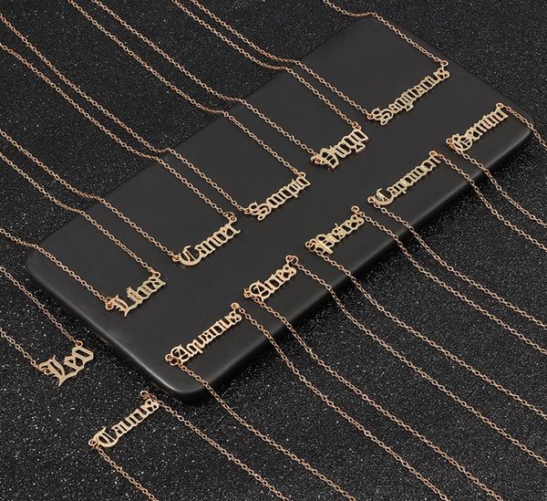 

vintage zodiac letter necklaces for women personalized 12s choker fashion jewelry gift lx03075039128, Silver