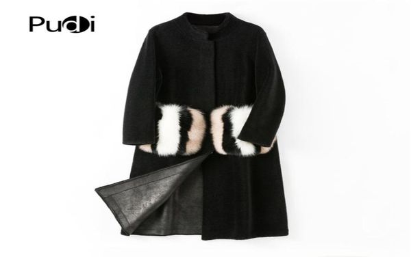 

pudi women winter real wool fur coat jacket over size parka lady fashion natural fox fur pocket coats outwear h682902673038, Black