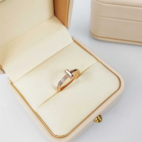 

original t1 ring female inlaid half diamond rose gold sterling silver t-ring with small design high sense celebrity same style tail