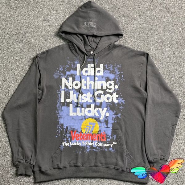 

womens hoodies sweatshirts fw wash gray vetements i got lucky hoody men women 1 vintage oversize hoodie limited edition vtm 230809, Black