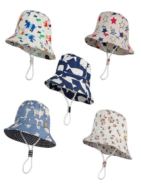 

children bucket hats kids stingy brim hats animal stars floral printing fisherman beach sun hat folding caps m19525922535, Yellow