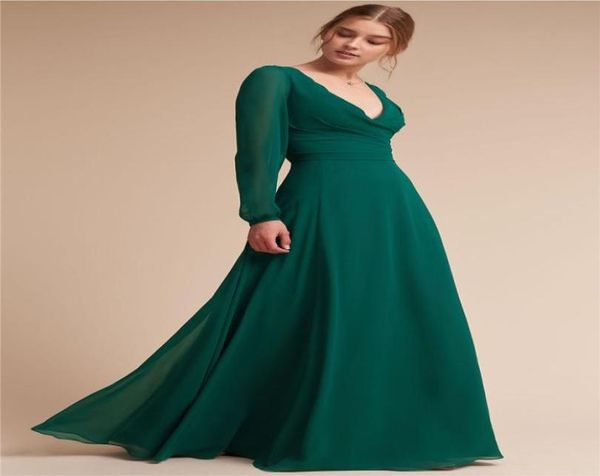 

green bridesmaids dresses deep v neck covered button full sleeve tulle floor length formal evening dresses robes de demoiselle d9239517, Blue;red