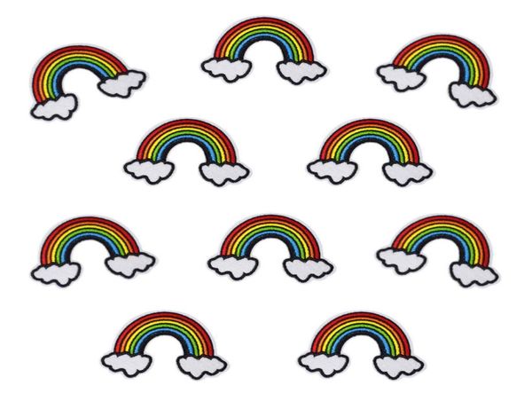 

10pcs rainbow embroidered patches for kids clothing bags iron on transfer applique patch for dress jeans diy sew on embroidery sti4052848, Black