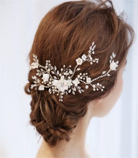 

npason charming bridal floral hair vine pearls wedding comb hair piece accessories women prom headpiece jewelry w01045332136, White;golden