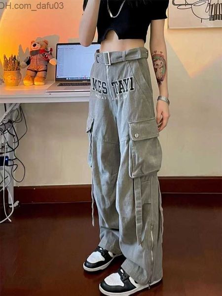 

women's pants capris design zipper high waist straight casual men's loose wide leg pants women's spring and autumn hip hop wo, Black;white