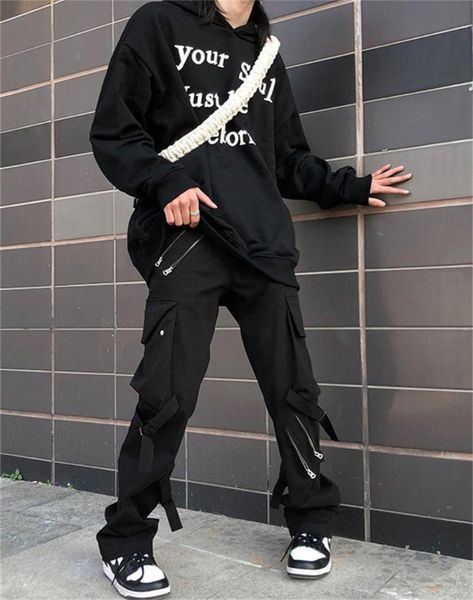 

men039s pants cargo techwear men hip hop fashion punk hippie pockets zipper streetwear harajuku gothic goth trousers male cloth9760848, Black