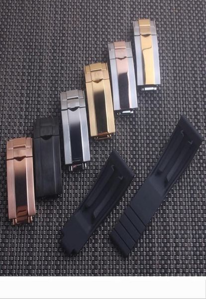 

designer 20mm 21mm silicone rubber watchband smooth black strap oysterlock clasp for6558485, Black;brown
