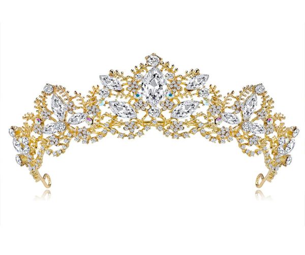 

fashion new gold silver crystal pearl crown wedding tiara bridal hair jewelry hair accessories princess pageant crowns gift for wo1785252, White;golden