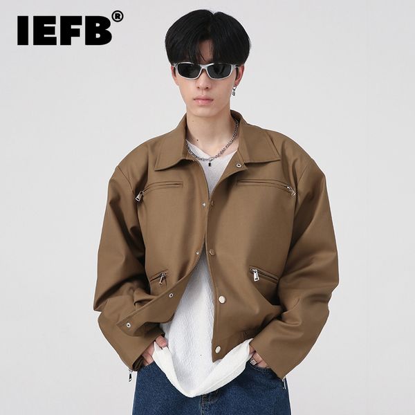 

mens jackets iefb short jacket autumn fashion loose metal zipper design solid color male coat vintage pocket men clothing 9a5652 230810, Black;brown