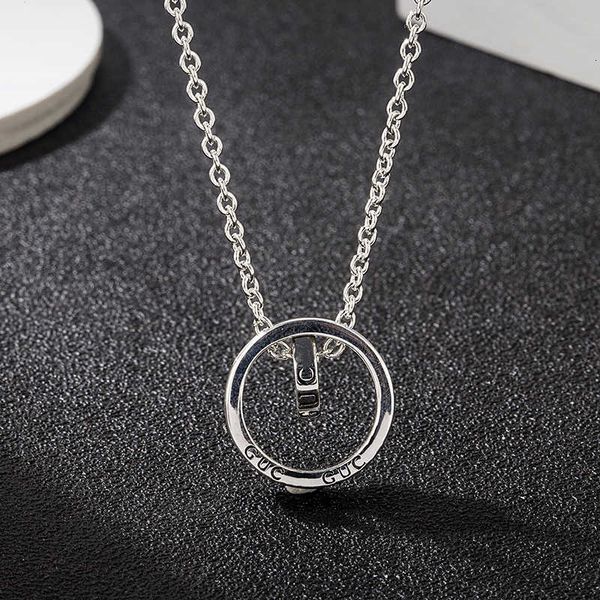 

Luxury GC brand fashion jewelry 925 Sterling Silver double ring buckle necklace fashion simple circular letter men's and women's versatile pendant clavicle chain