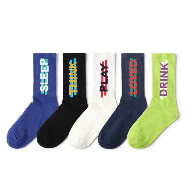 

white english letter couple mid tube socks fashion brand ins street sports simple skateboarding men and women korean edition skateboarding c, Black;white