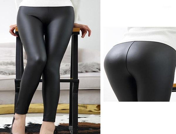 

matte pu faux leather pants women winter female high waist elastic pu leather stretch slim women pencil pants17370659, Black;white