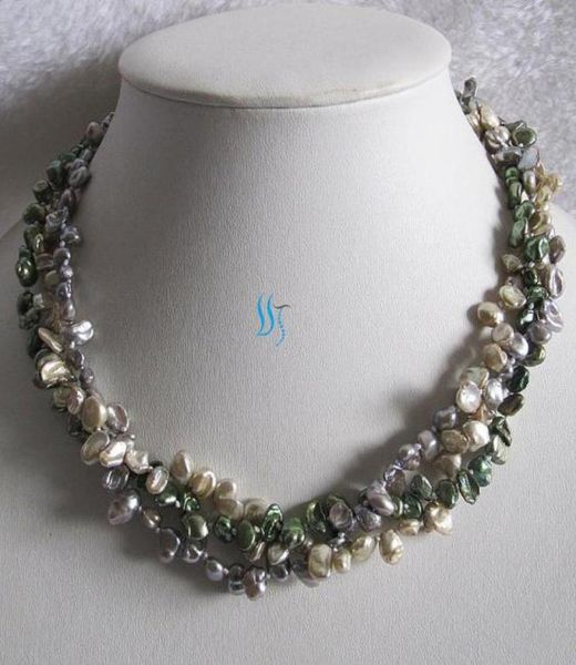 

perfect natural pearl necklace18inches 3rows small multicolor keshi pearl necklacehandmade new 61598628037784, Black