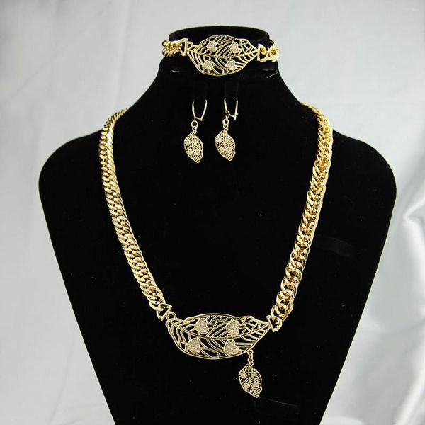 

necklace earrings set ayong middle east gold jewelry 21k plated leaf style italian dubai african ethiopian vintage bride chain, Black