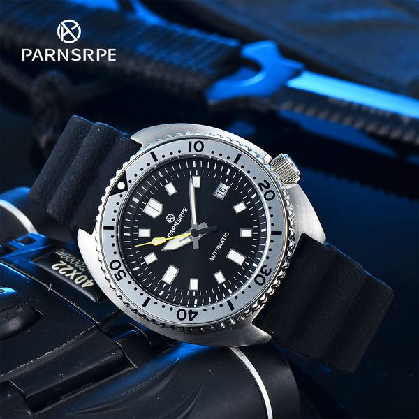

wristwatches parnsrpe big abalone men's automatic mechanical watch japan nh35 movement sterile diver large luminous dial rubber strap d, Slivery;brown