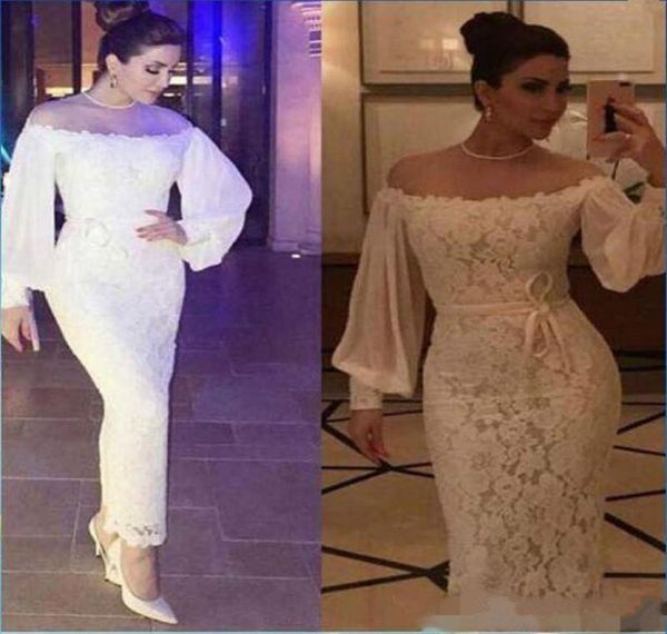 

ankle length sheath white lace evening dresses off shoulder long sleeves prom gowns plus size formal party dress9035825, Black;red