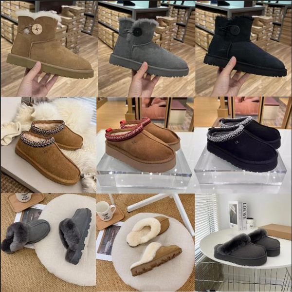 

ugglies boots designer fluffy snow boots mini ug boot women winter australia platform fur slipper ankle wool shoes sheepskin real leather cl, Black