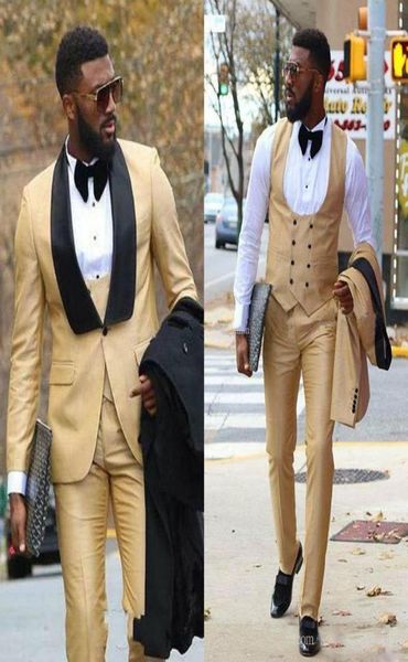 

chic gold three pieces mens prom suits groomsmen wedding tuxedos for men blazers shawl lapel one button formal suit with jacket pa3749934, Black;gray