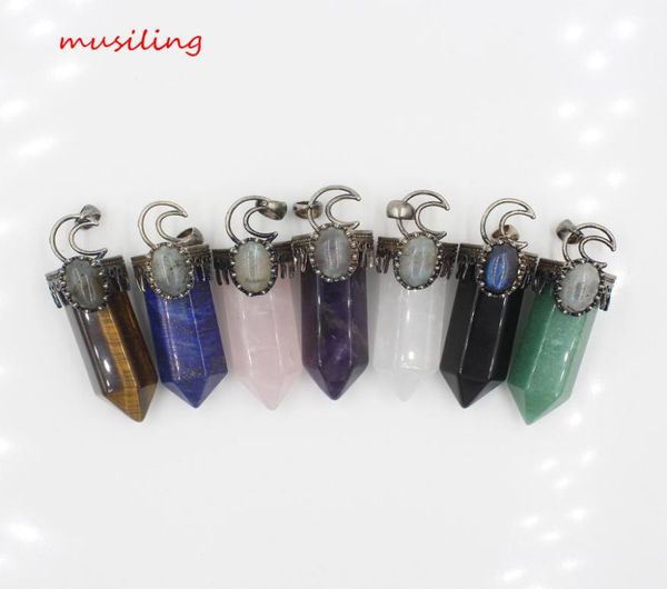 

dowsing new moon on hexagon prism crystal quartz pendants pendulum whole jewelry natural stone reiki charms fashion jewelry5730701, Silver