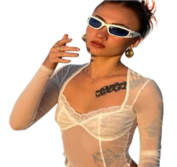 

women039s tshirt fried summer lace mesh seethrough longsleeved shirt women2462855, White