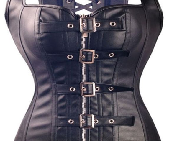 

zip sprial buckle classical steel boned black faux leather corset lingerie steampunk cool women overbust size s5xlafsr1883744, Black;white